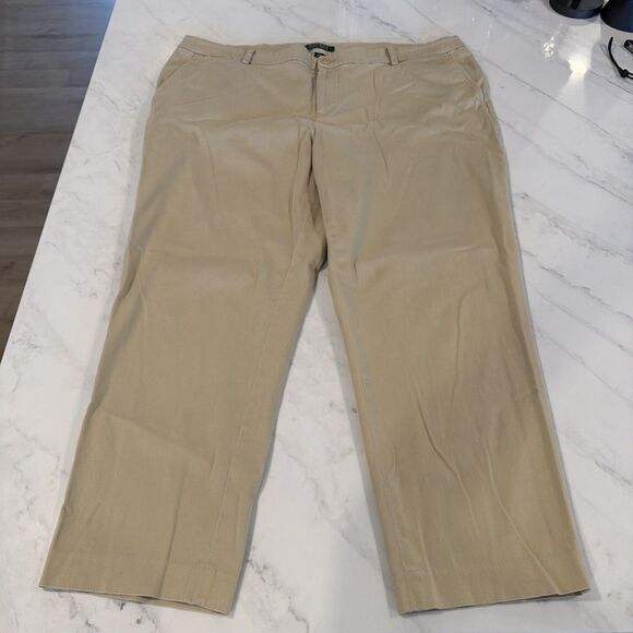 Lauren Ralph Lauren Women’s Cropped Flat Front Chinos 18W Preppy - Picture 1 of 4